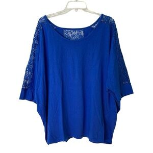 Lane Bryant Royal Blue Lace Batwing Dolman Short Sleeve‎ Top (Plus Size 18/20)
